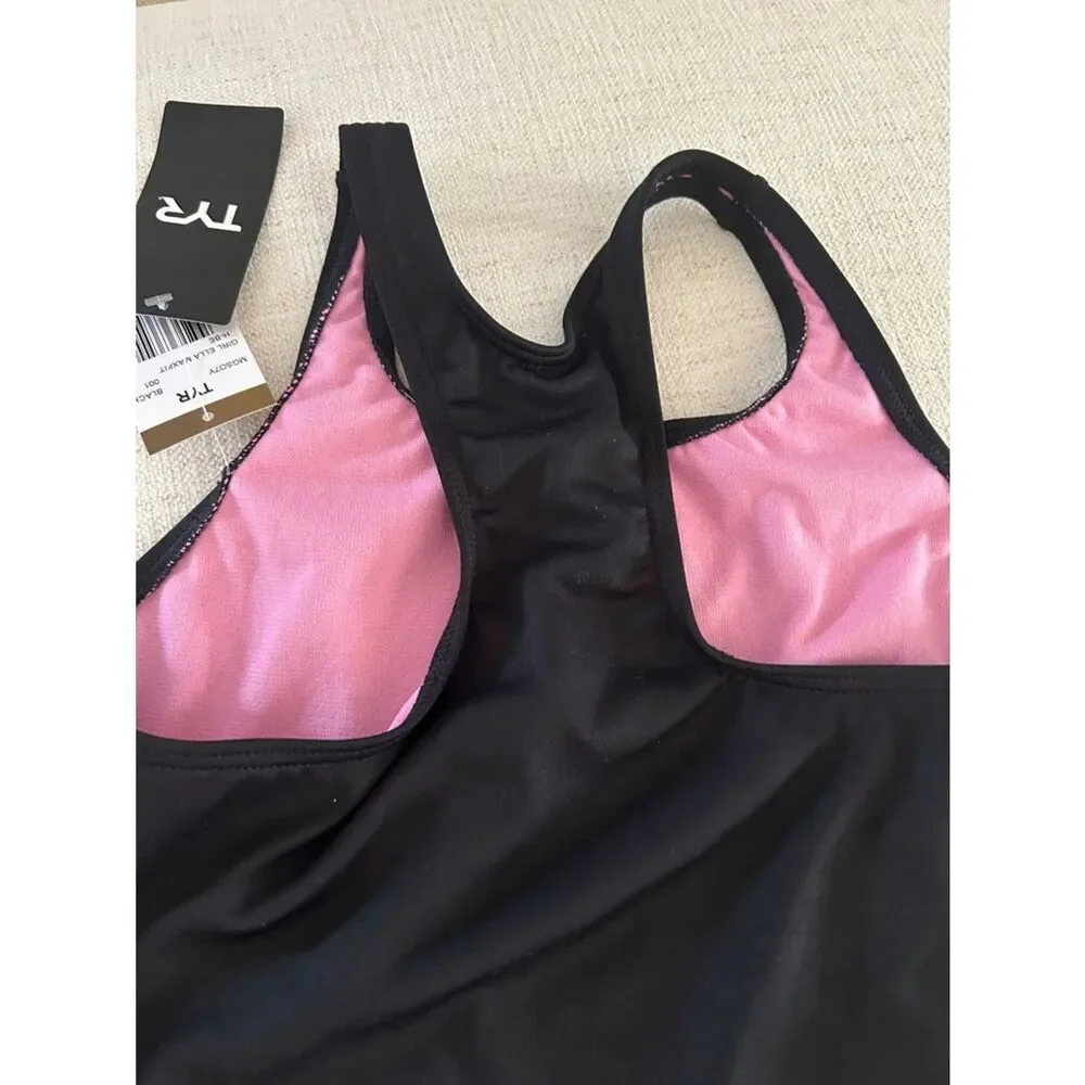 TYR Durafast Lite® Girl's Maxfit Swimsuit - Ella, Black/Pink, Size 10-12, NWT